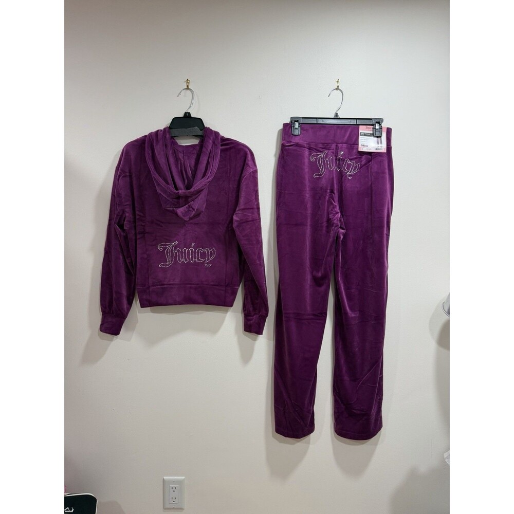 NWT Juicy Couture Velour Tracksuit Set XS Violet Sunset Rhinestone Logo
